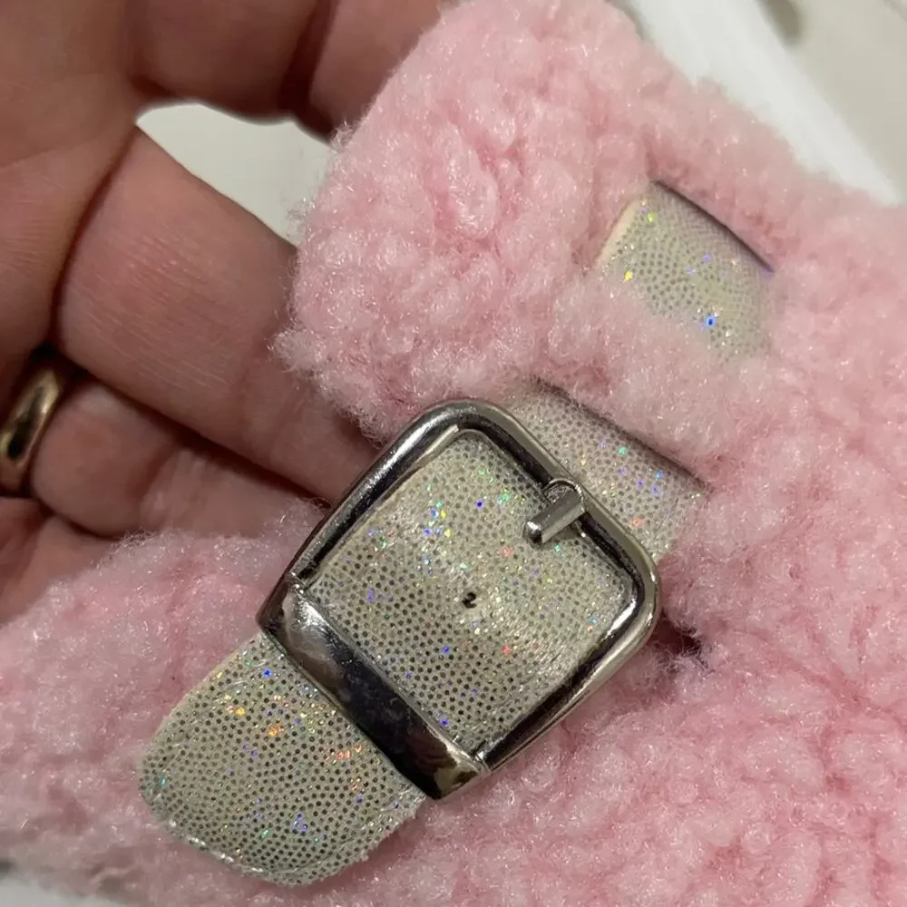 Capelli of New York 1/2 Pink Fuzzy Slip on with Silver Accents Birkenstock nwt